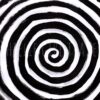 A black and white line are intertwined in a circular pattern